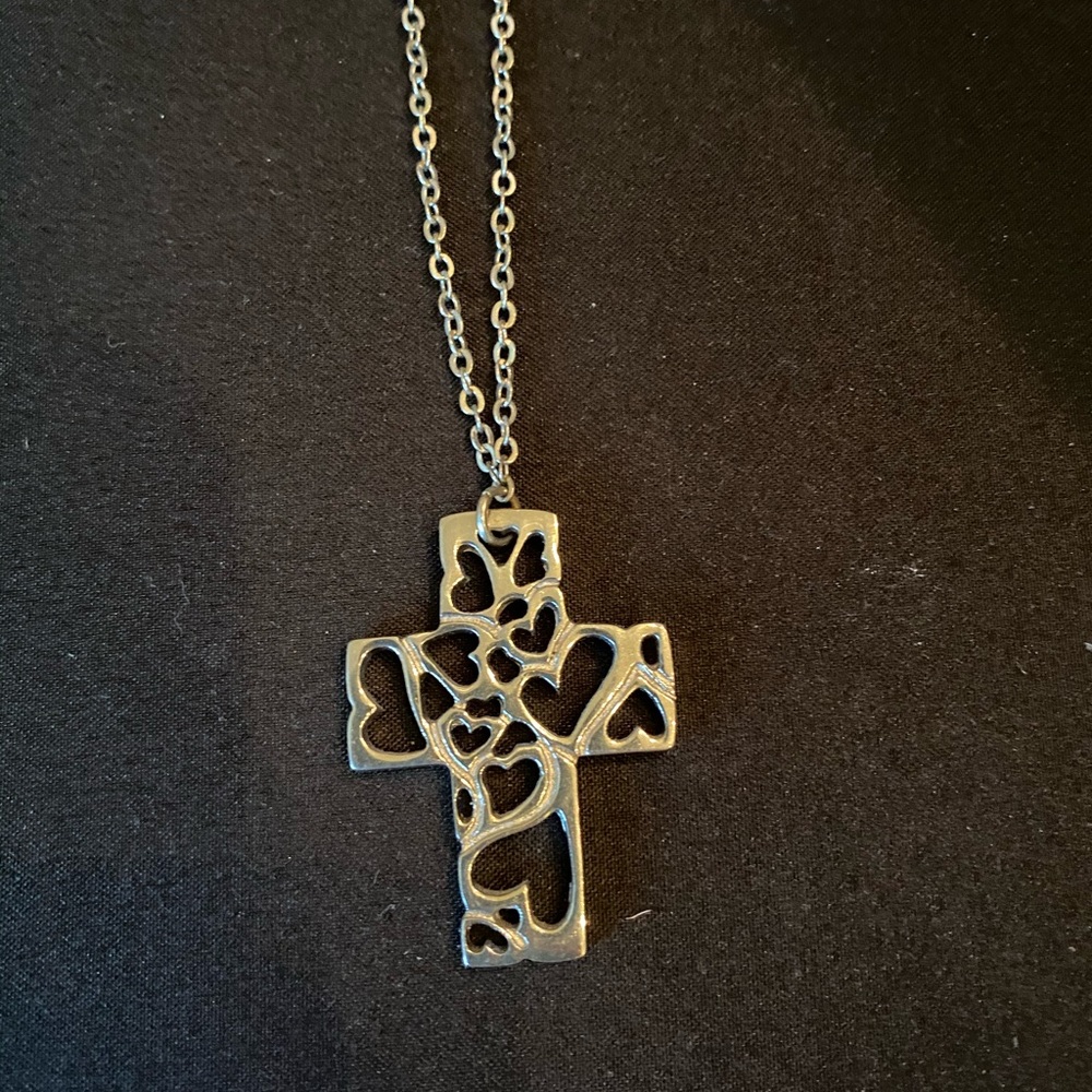 Heart cross silver necklace